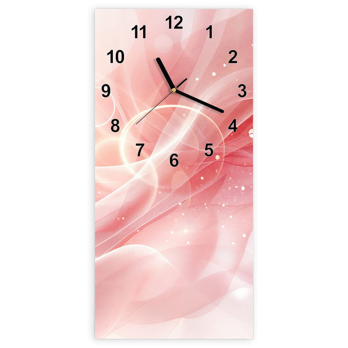 Wanduhr Rosa Seidenwellen aus Glas – Hochformat 30 × 60 cm mit Ziffernblatt Modern