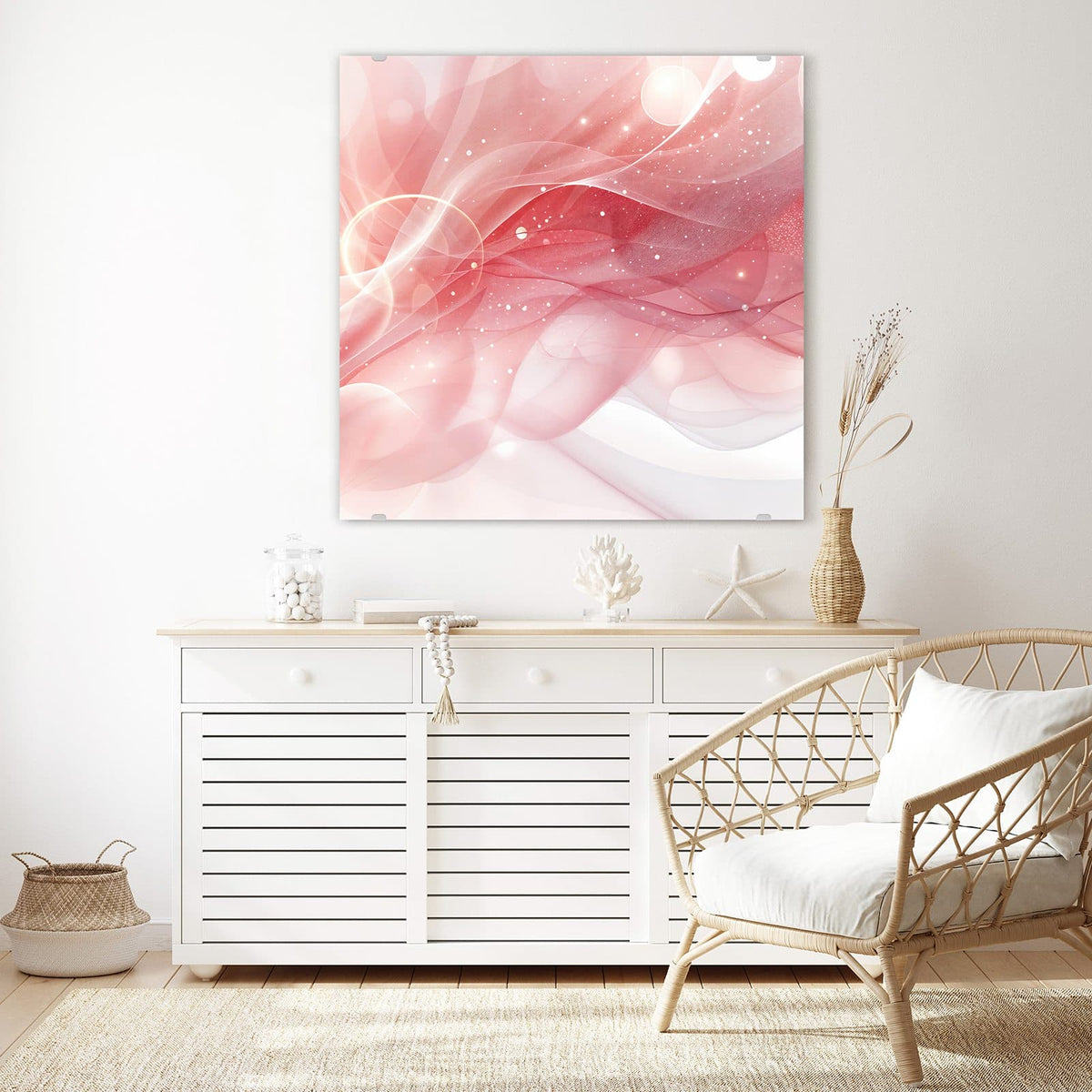 Echtglas, 4 mm – kein Acryl, keine Folie – Wandbild - Rosa Seidenwellen - Quadratisch