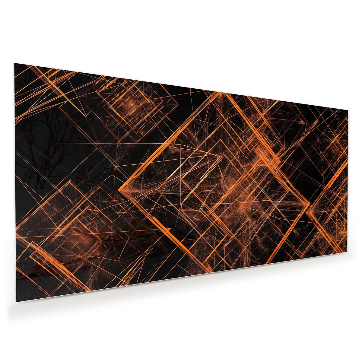 leuchtende orange Linien und Gitter auf schwarzem Grund