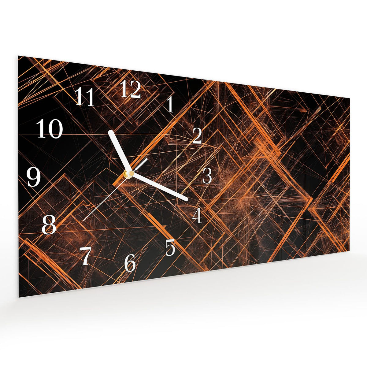 Vormontiert – mit Schwebeeffekt – Wanduhr Geometrisches Muster Design aus Glas – Querformat 60 × 30 cm