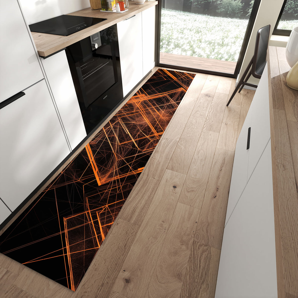 13 Größen – von 60 × 90 bis 80 × 300 cm – Küchenläufer - Orange Lichtlinien