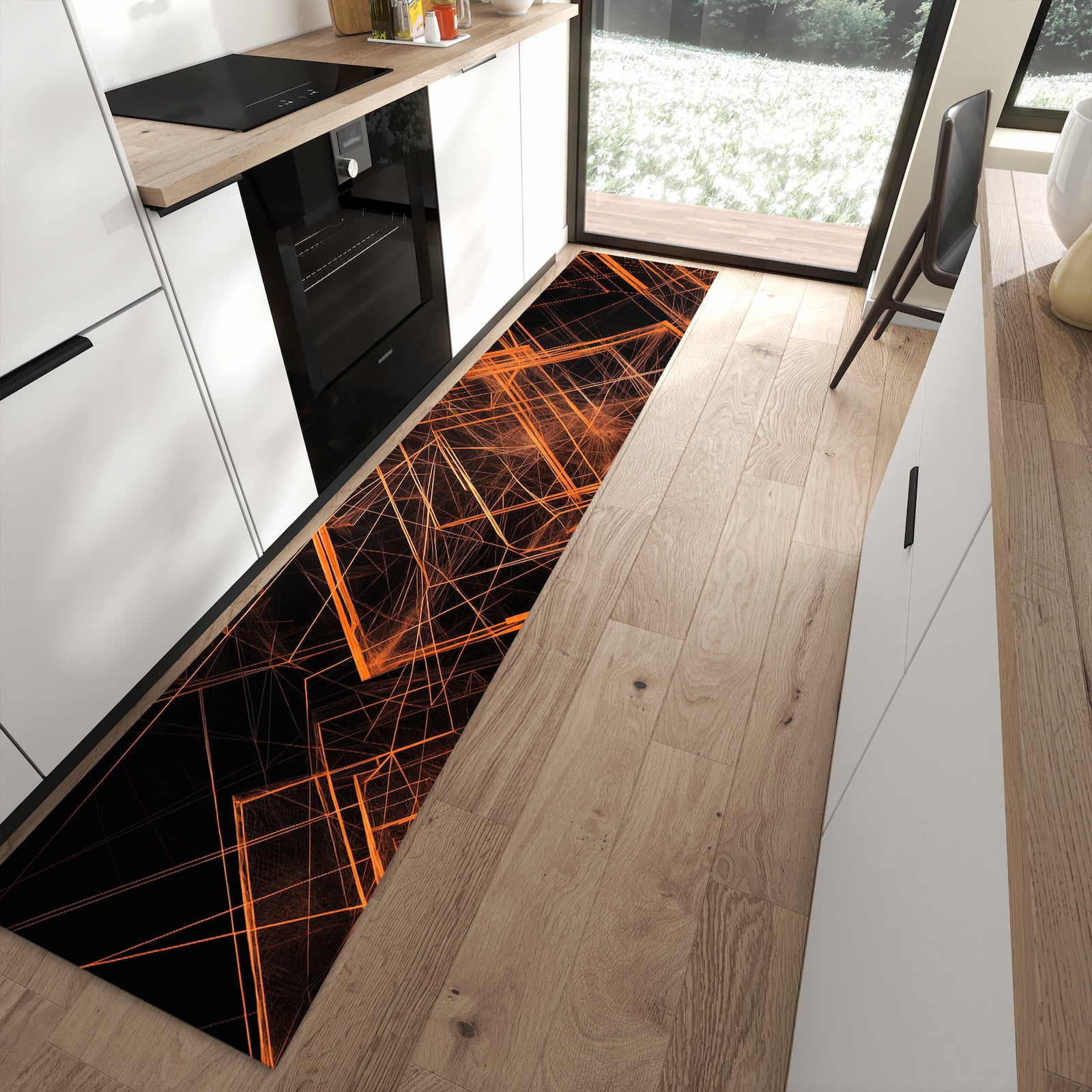 Geruchsneutraler Bodenläufer Teppich mit Motiv Muster des Geometrisches in moderner Küche