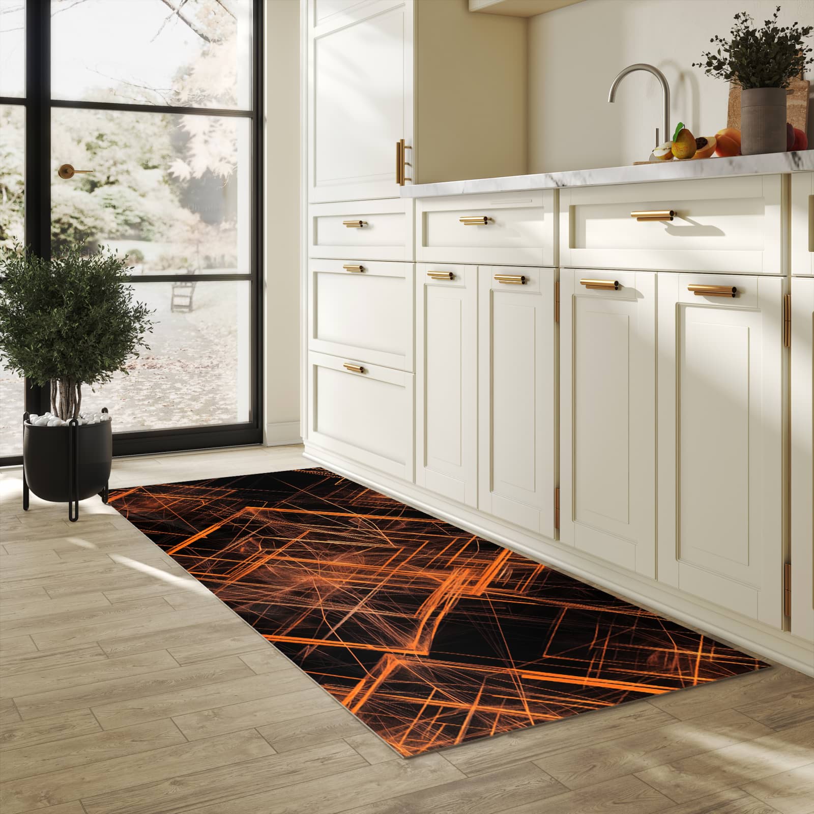 Abriebfester Küchenteppich mit Motiv Muster des Geometrisches in heller Küche