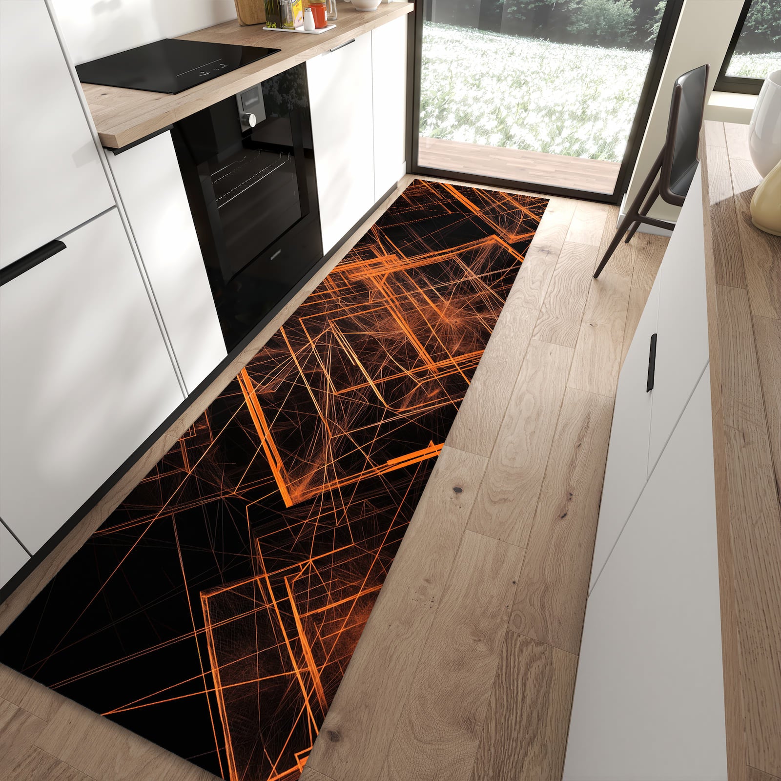 Rutschfester Küchenteppich mit Motiv Muster des Geometrisches in moderner Küche