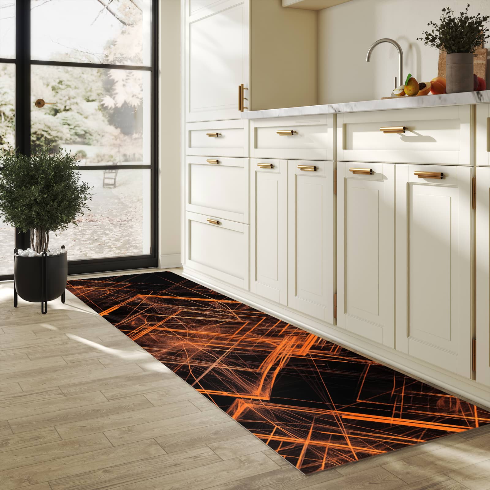 Zeitsparender großer Küchenteppich mit Motiv Muster des Geometrisches in heller Küche