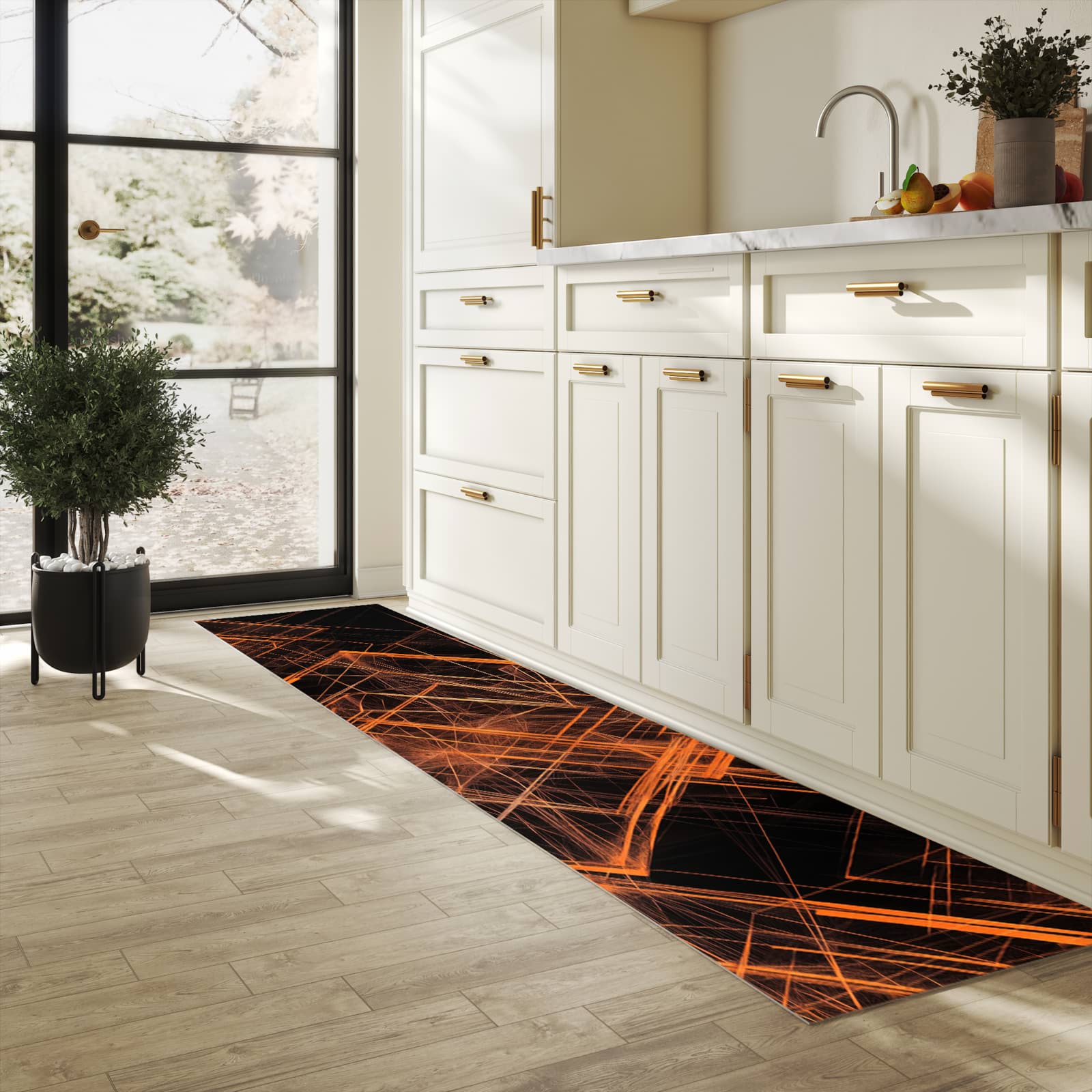 Küchenteppich mit Motiv Muster des Geometrisches für Ordnung & Übersicht in heller Küche