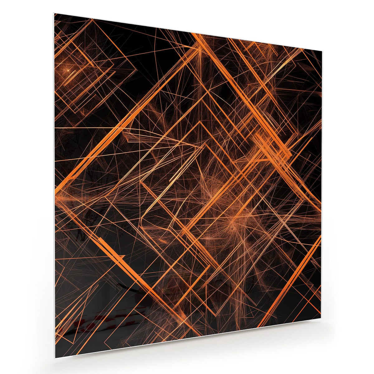leuchtende orange Linien und Gitter auf schwarzem Grund