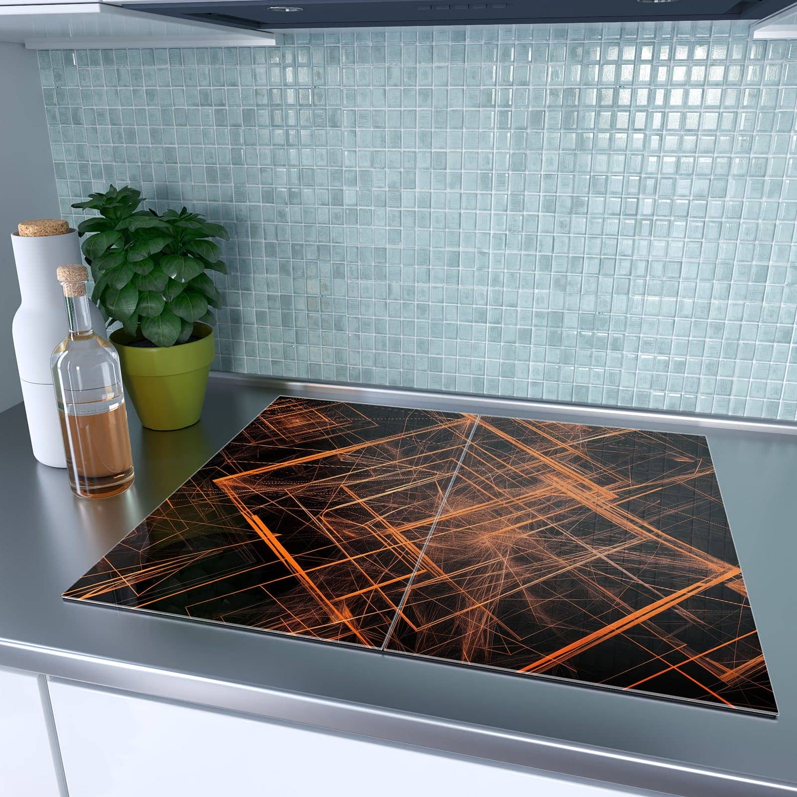2-teilige Herdabdeckplatten für Ceranfeld mit Geometrisches Muster Design-Motiv in moderner Küche