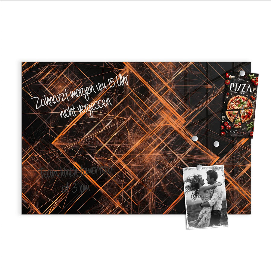 Maße Glas Magnettafel - Orange Lichtlinien