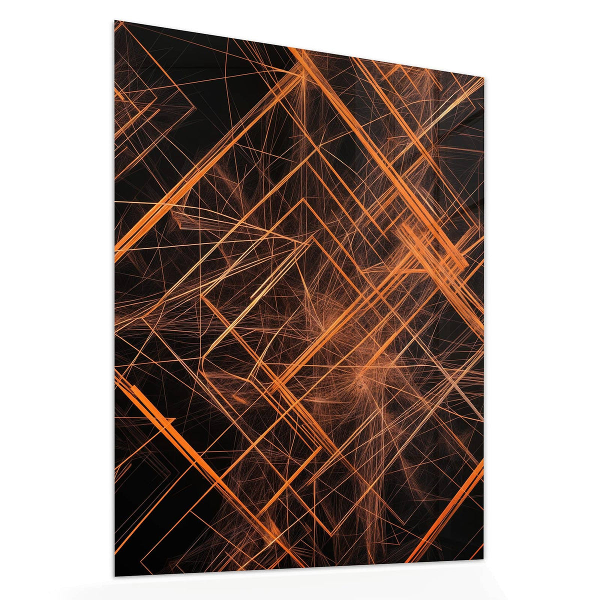 Echtglas, 4 mm – kein Acryl, keine Folie – Wandbild - Orange Lichtlinien - Hochformat