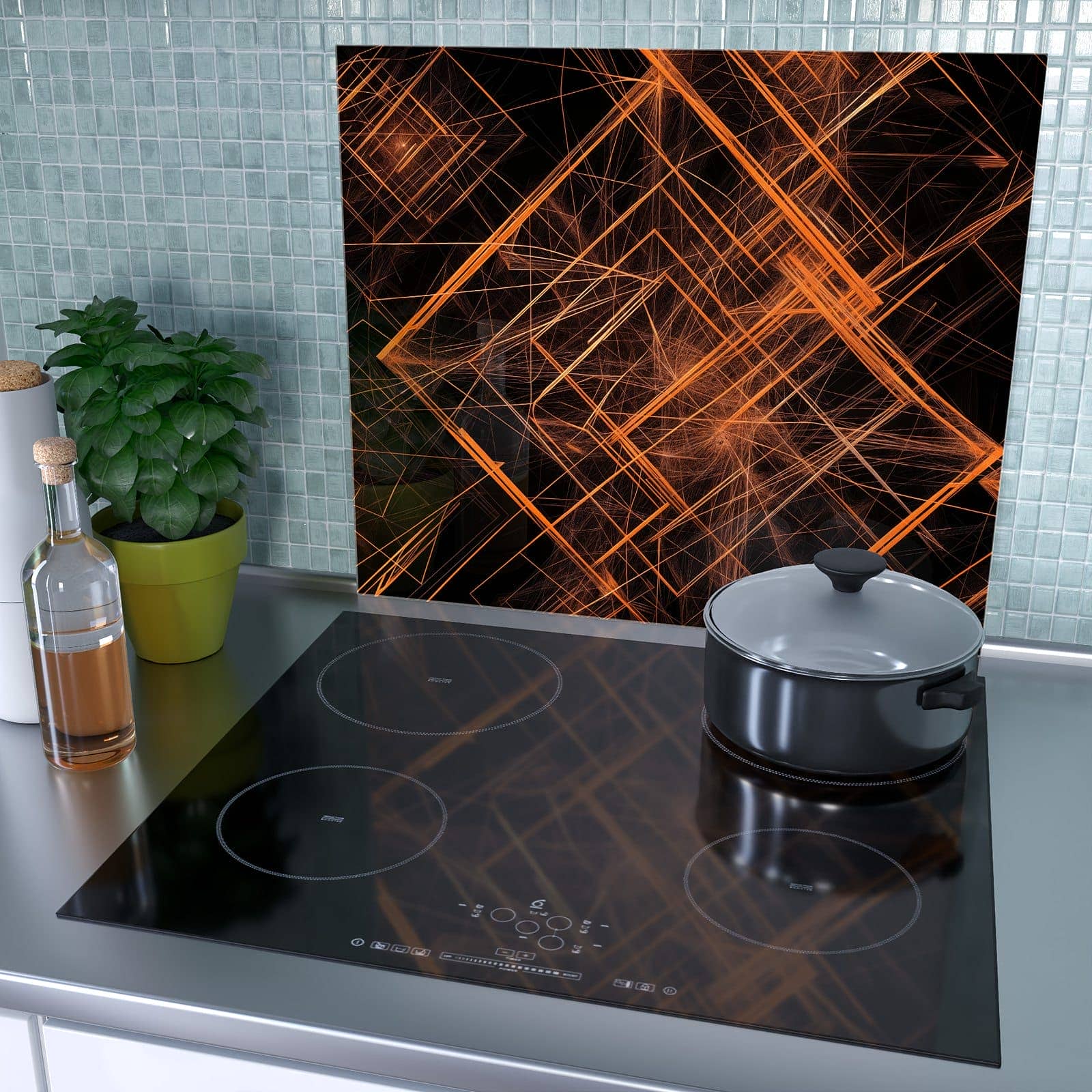 1-teilige Herdabdeckplatten aus Glas mit Geometrisches Muster Design-Motiv als Spritzschutz hinter dem Kochfeld