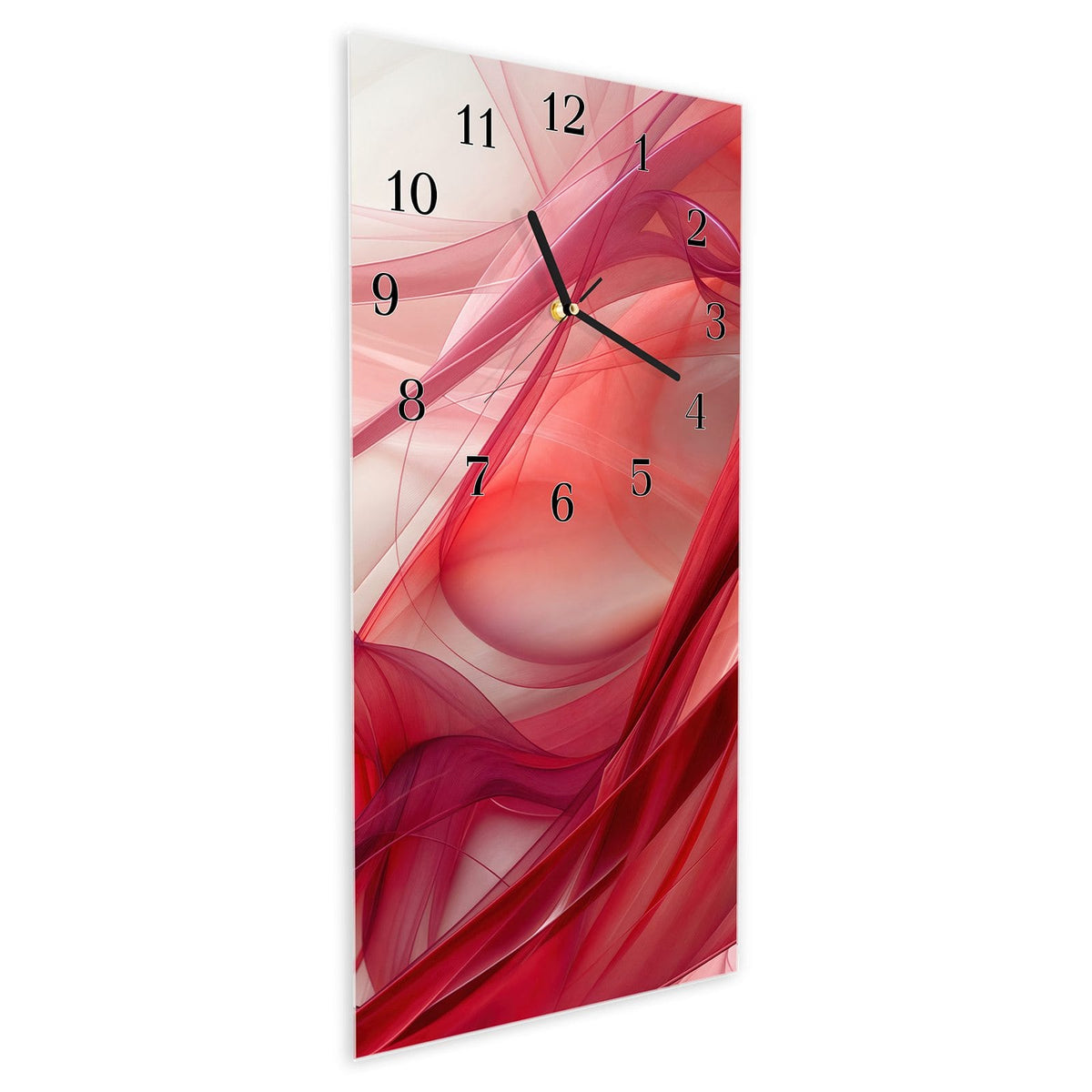 Vormontiert – mit Schwebeeffekt – Wanduhr Abstrakte Schleier aus Glas – Hochformat 30 × 60 cm