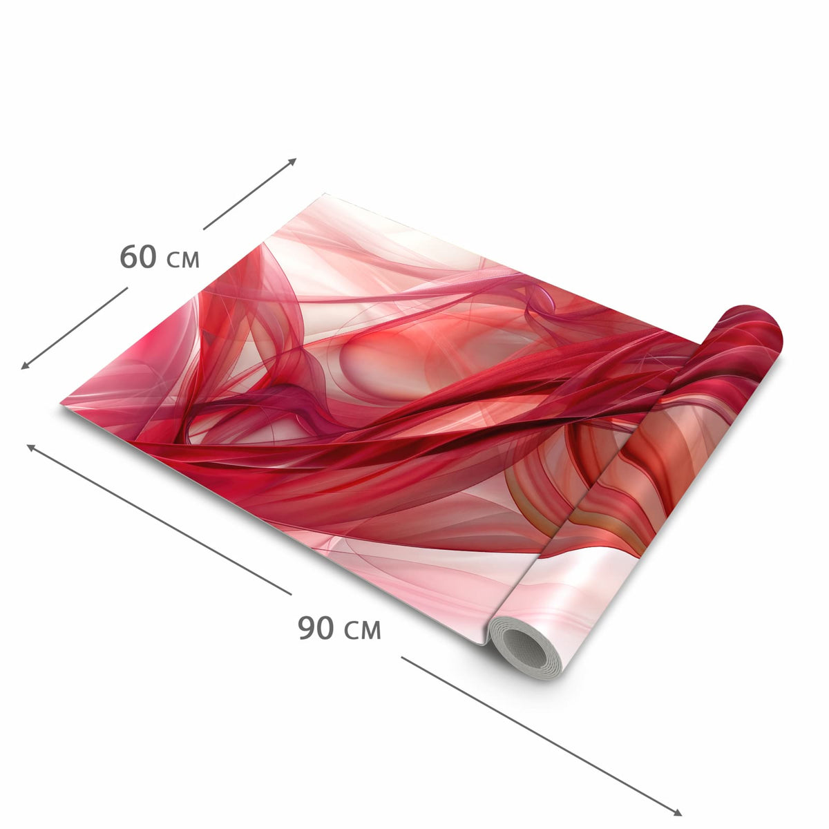 Küchenläufer Rote Schleier halb aufgerollt mit Maßangaben: Gesamtgröße 60 × 90 cm