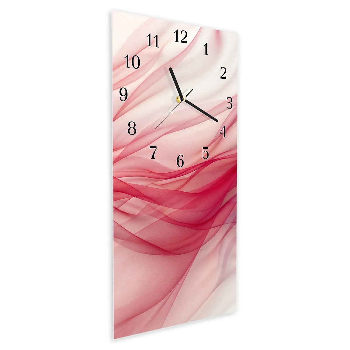 Vormontiert – mit Schwebeeffekt – Wanduhr Seidenschleier aus Glas – Hochformat 30 × 60 cm