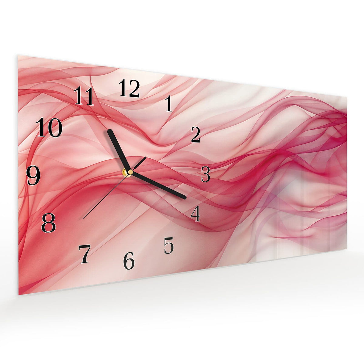 Vormontiert – mit Schwebeeffekt – Wanduhr Seidenschleier aus Glas – Querformat 60 × 30 cm