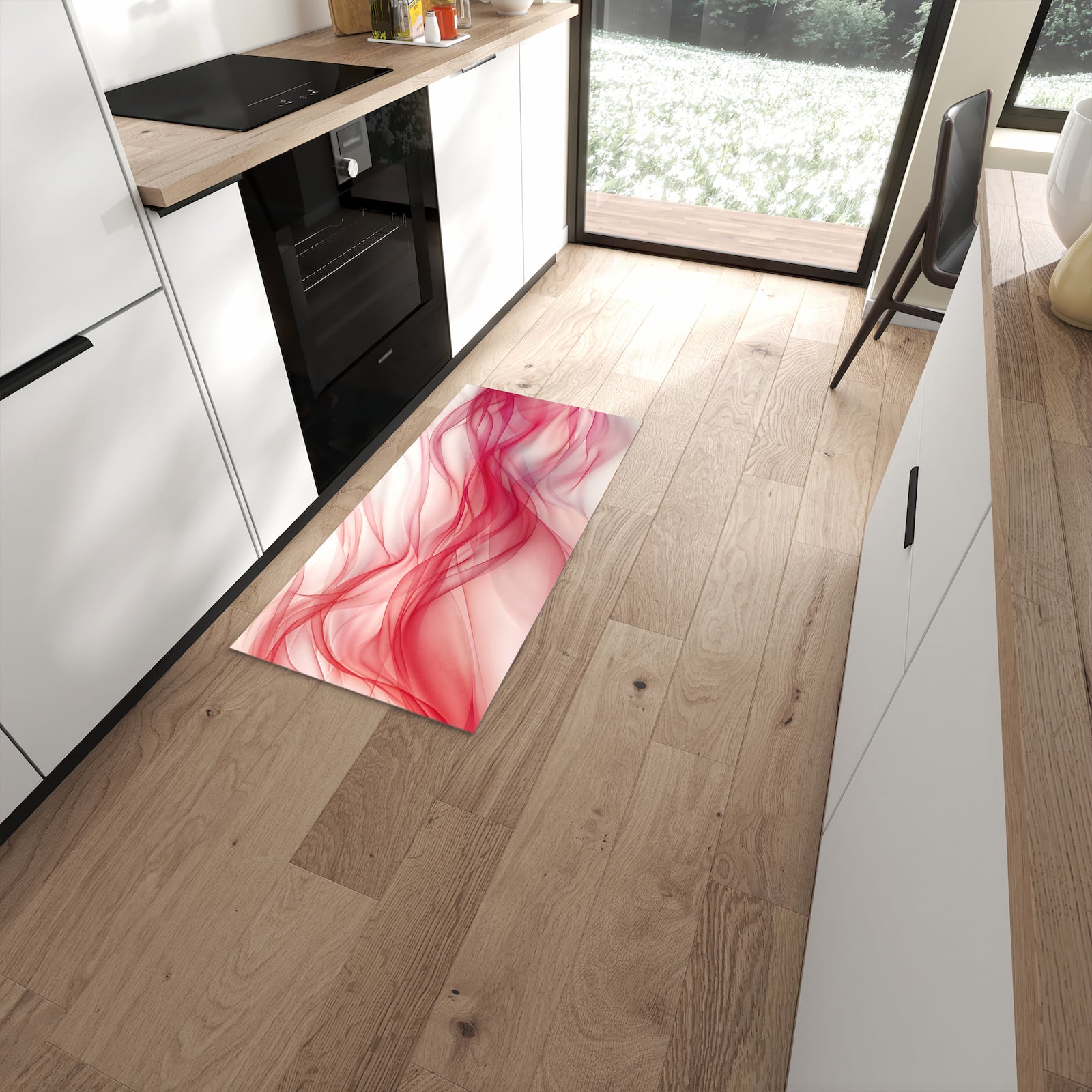Farbbeständiger Teppichläufer mit Motiv Seidenschleier in moderner Küche #grösse_60 x 120 cm