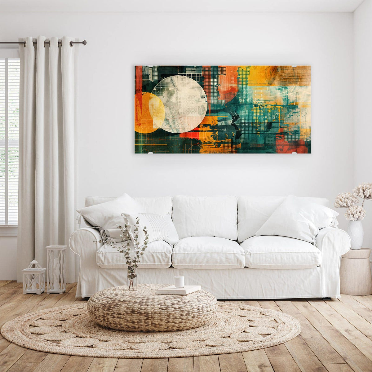 Wandbild - Retro-Kreise in Orange - Querformat – Retro-Kreise in Orange und Petrol