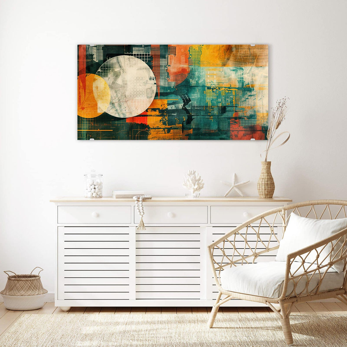 Echtglas, 4 mm – kein Acryl, keine Folie – Wandbild - Retro-Kreise in Orange - Querformat