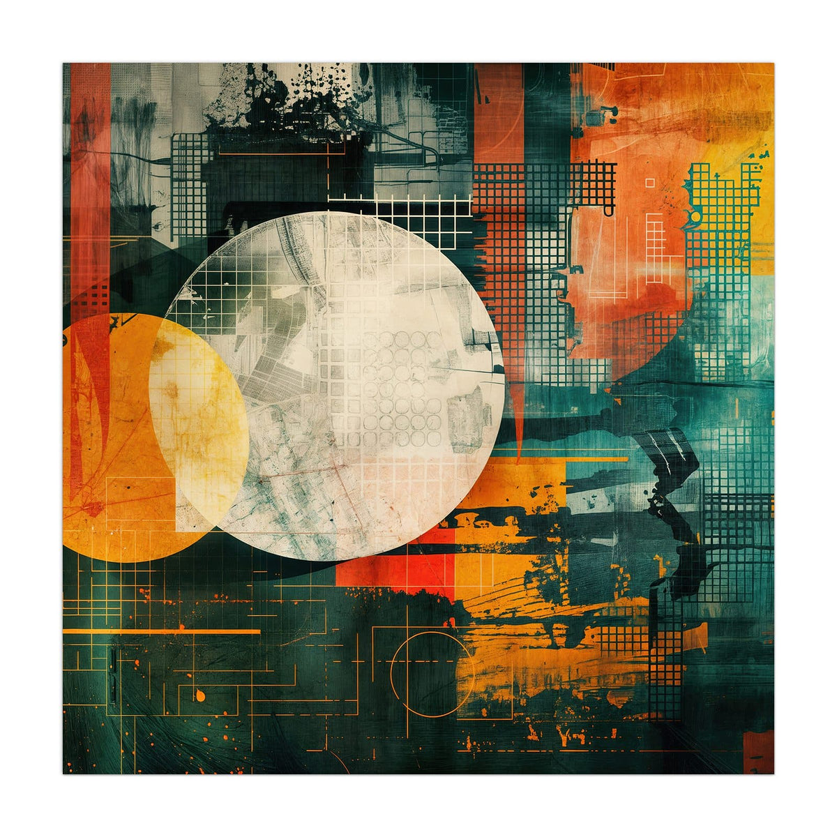 Küchenrückwand aus Glas Retro-Kreise in Orange im quadratischen Format, Motiv bildfüllend von vorn
