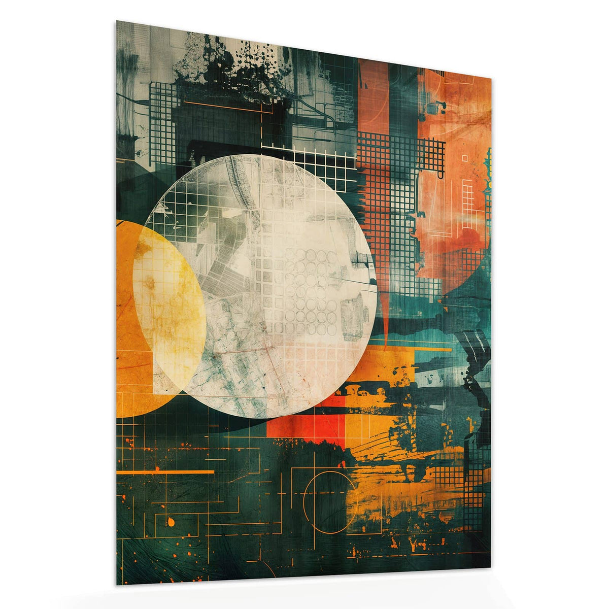 Echtglas, 4 mm – kein Acryl, keine Folie – Wandbild - Retro-Kreise in Orange - Hochformat