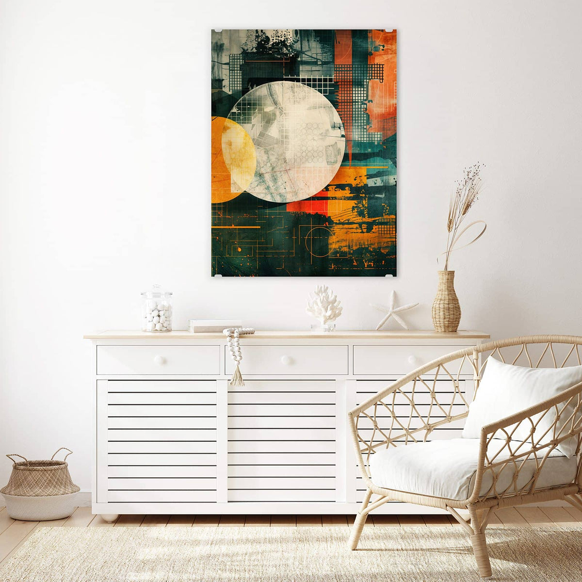 Aufhängung liegt bei – Motiv später wechselbar – Wandbild - Retro-Kreise in Orange - Hochformat