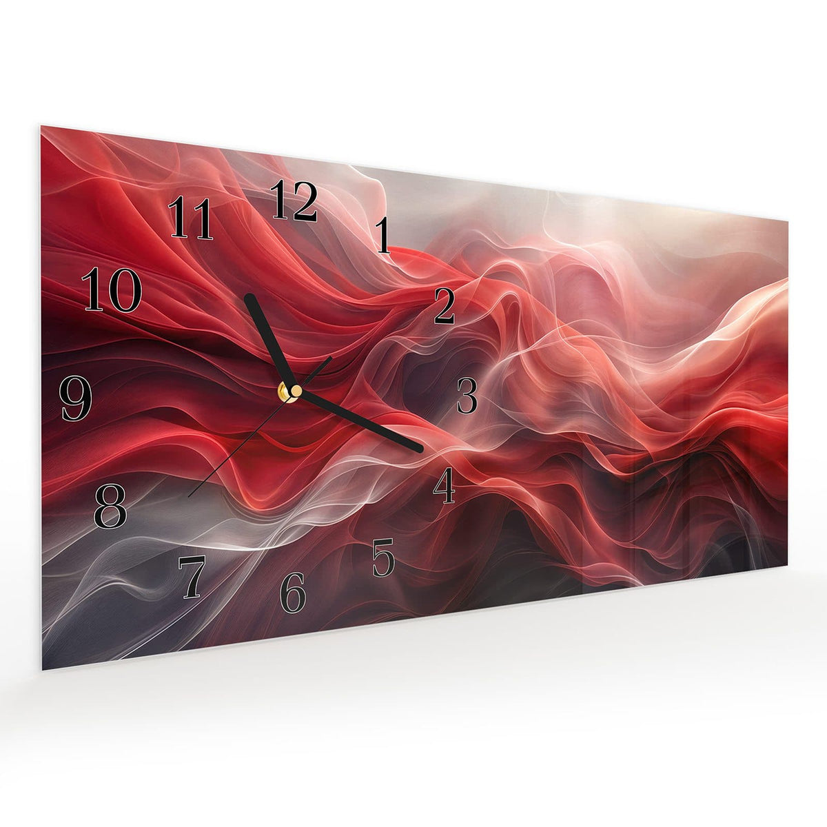 Vormontiert – mit Schwebeeffekt – Wanduhr Abstrakte & Wellen aus Glas – Querformat 60 × 30 cm