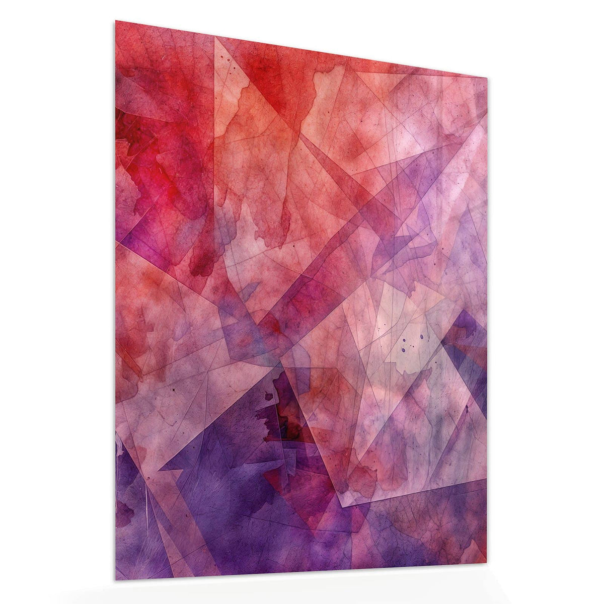 Echtglas, 4 mm – kein Acryl, keine Folie – Wandbild - Rote Aquarellpolygone - Hochformat