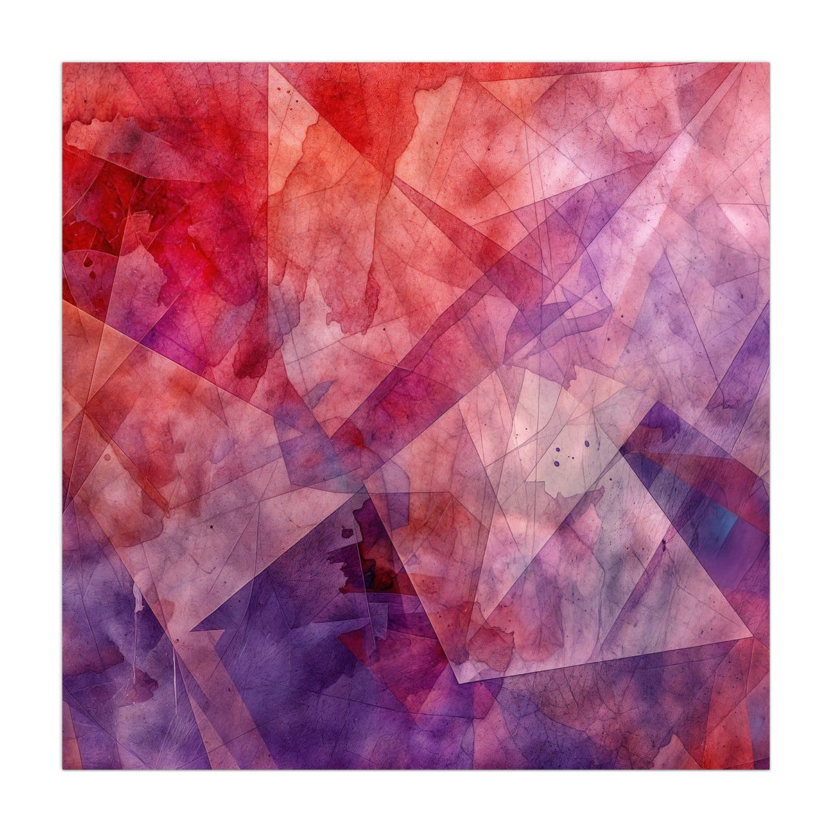Übereinanderliegende transparente Dreiecke und Polygone in Aquarelloptik, Rot, Pink und Violett