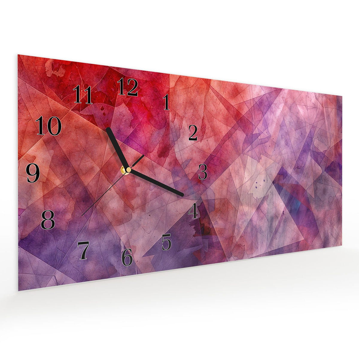 Vormontiert – mit Schwebeeffekt – Wanduhr Abstrakte Kunstform aus Glas – Querformat 60 × 30 cm