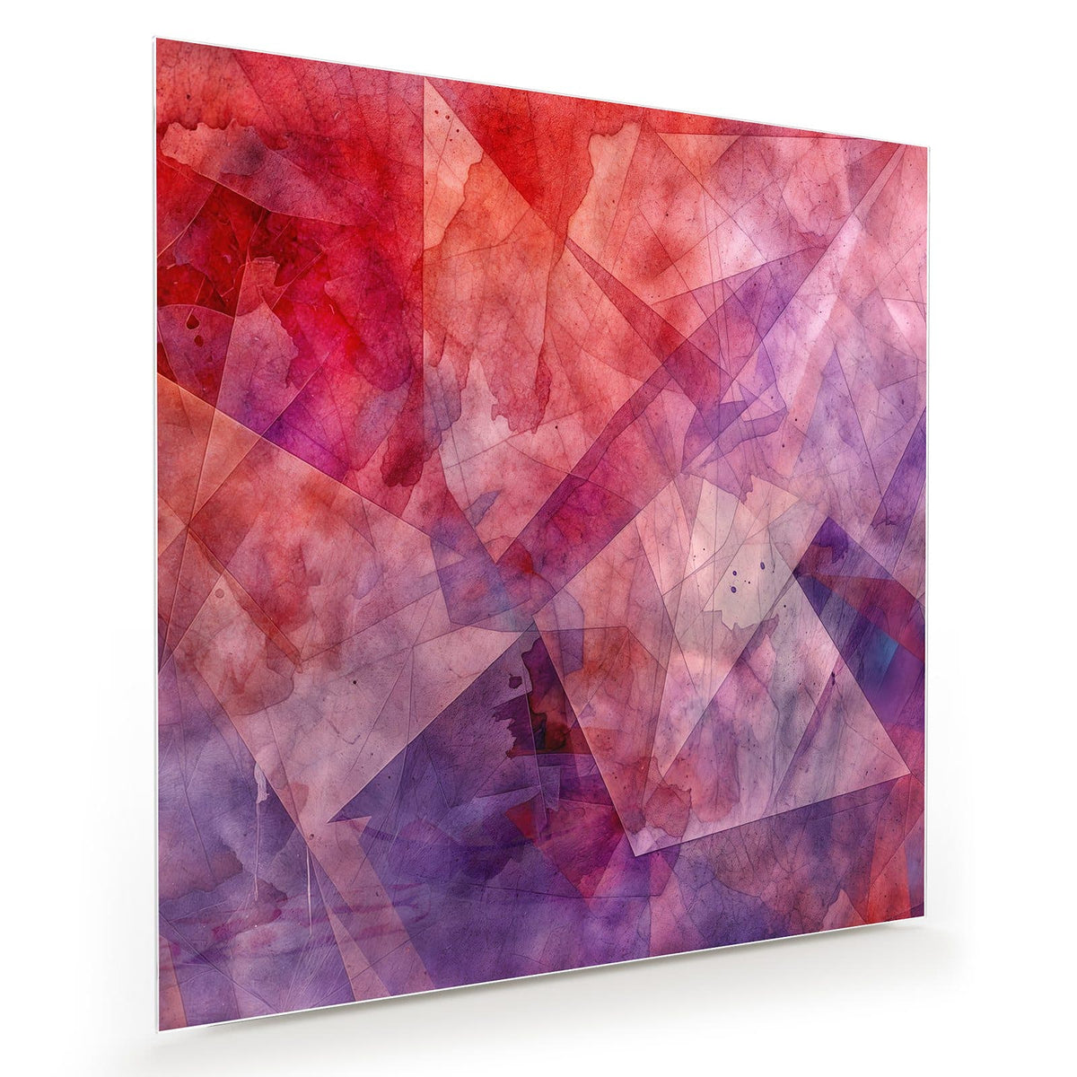 Übereinanderliegende transparente Dreiecke und Polygone in Aquarelloptik, Rot, Pink und Violett