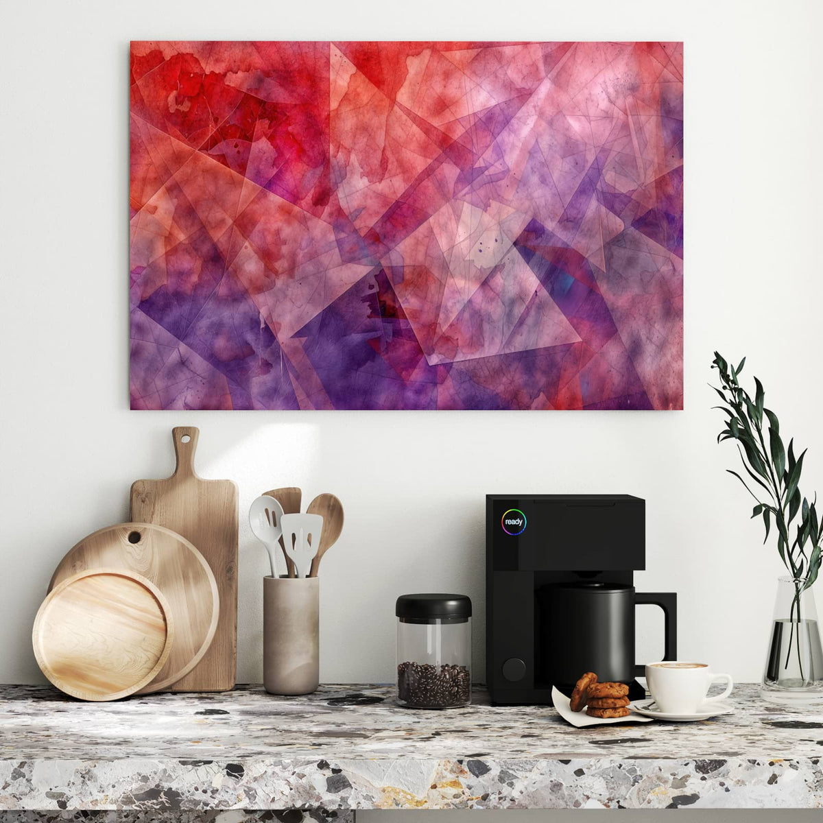 Metall Magnettafel - Rote Aquarellpolygone – Transparente Polygone in Rot und Violett