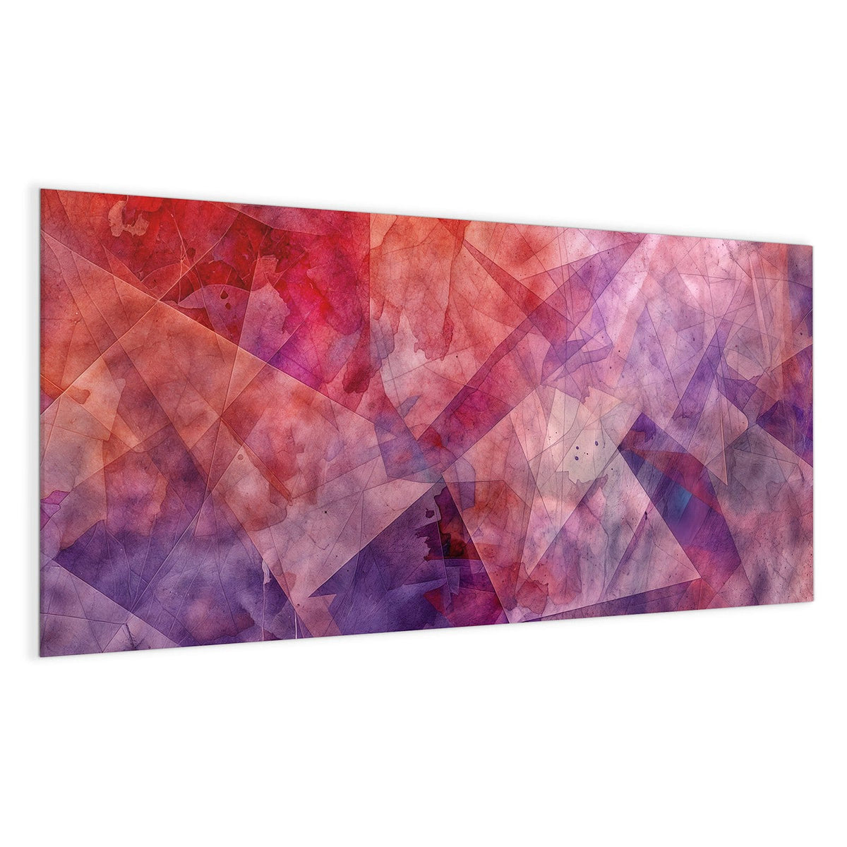 Übereinanderliegende transparente Dreiecke und Polygone in Aquarelloptik, Rot, Pink und Violett