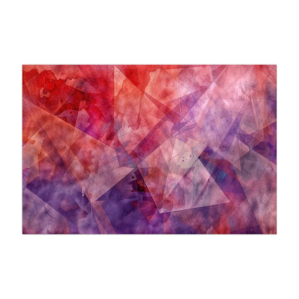 Küchenrückwand aus Glas Rote Aquarellpolygone im Hochformat, Motiv bildfüllend von vorn