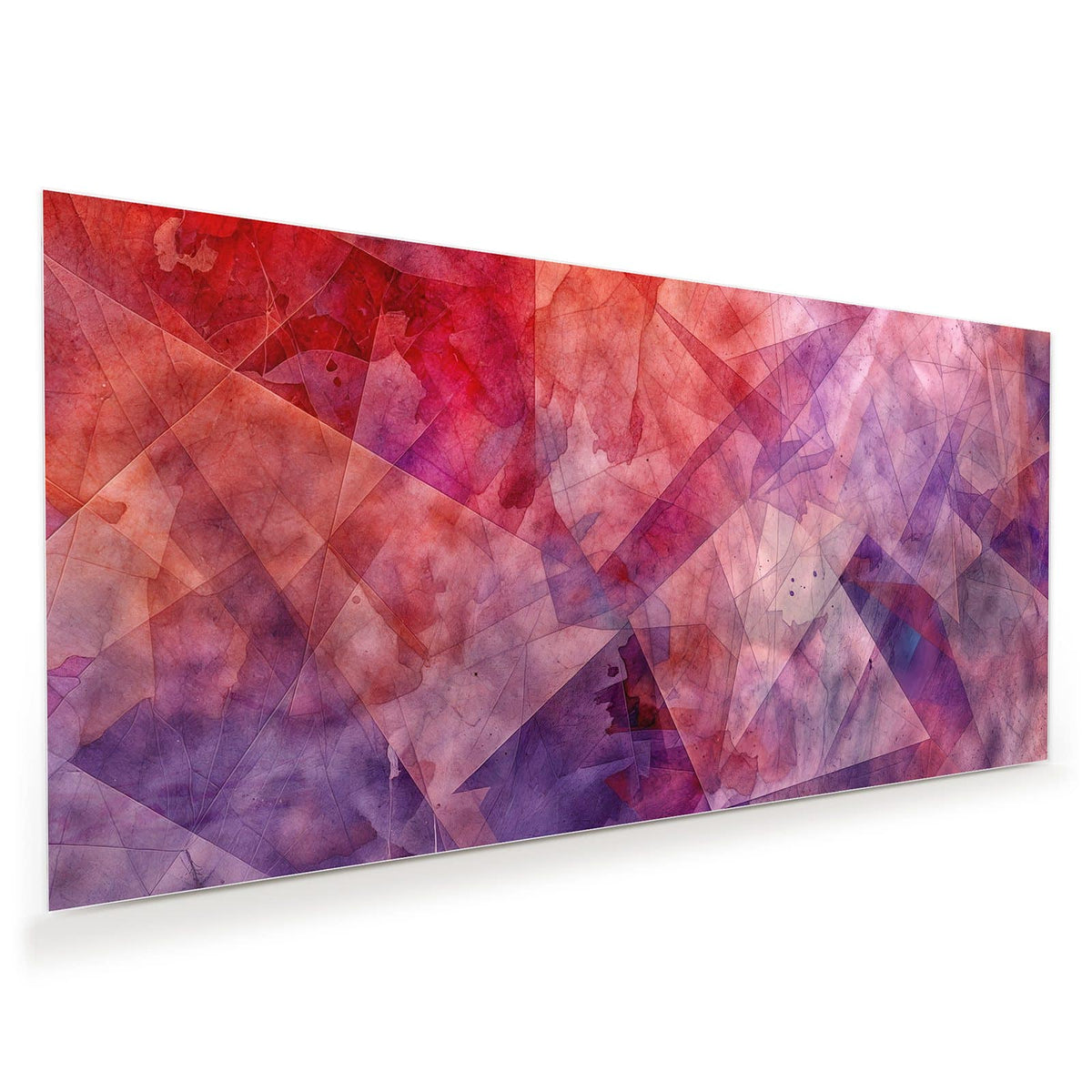 Übereinanderliegende transparente Dreiecke und Polygone in Aquarelloptik, Rot, Pink und Violett