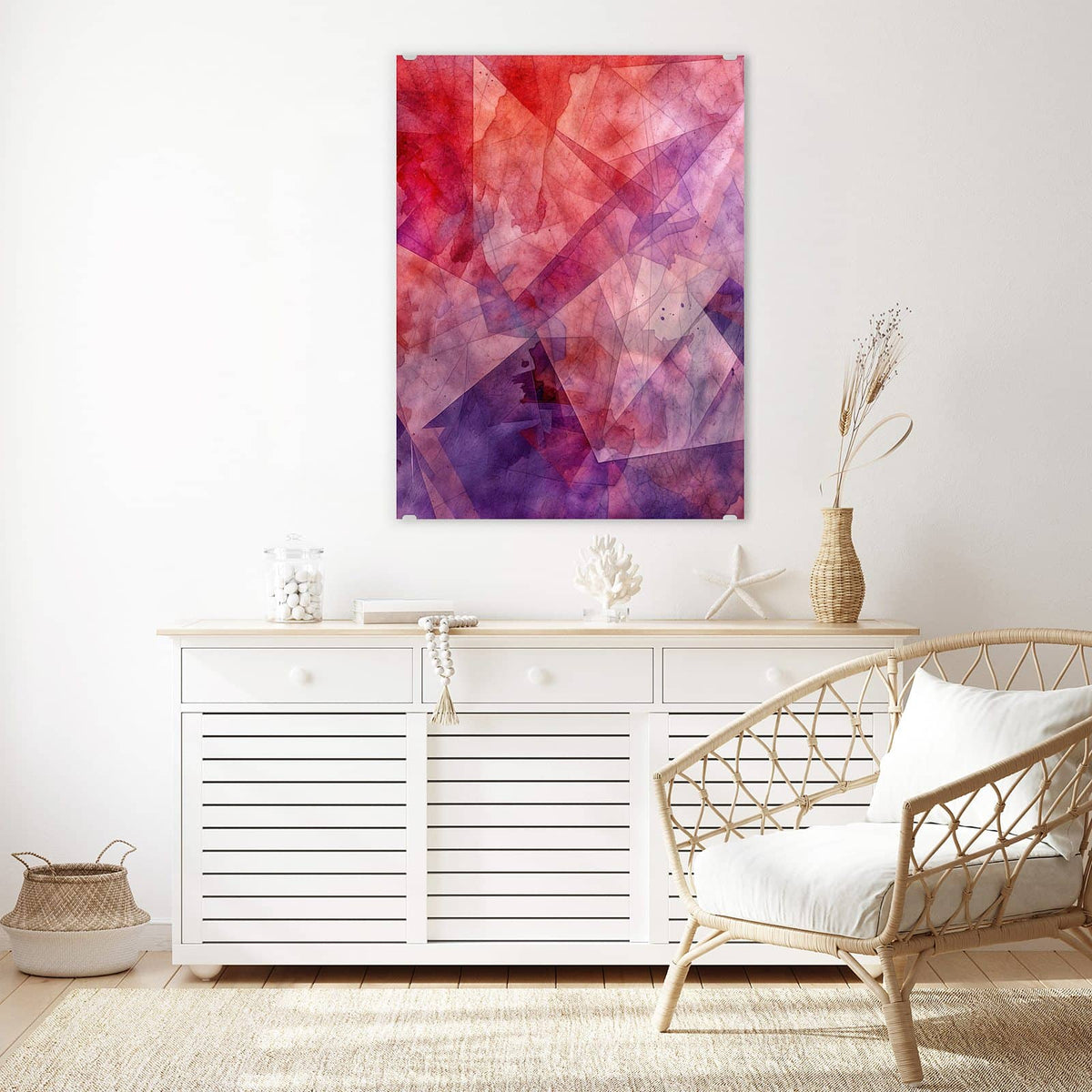 Aufhängung liegt bei – Motiv später wechselbar – Wandbild - Rote Aquarellpolygone - Hochformat