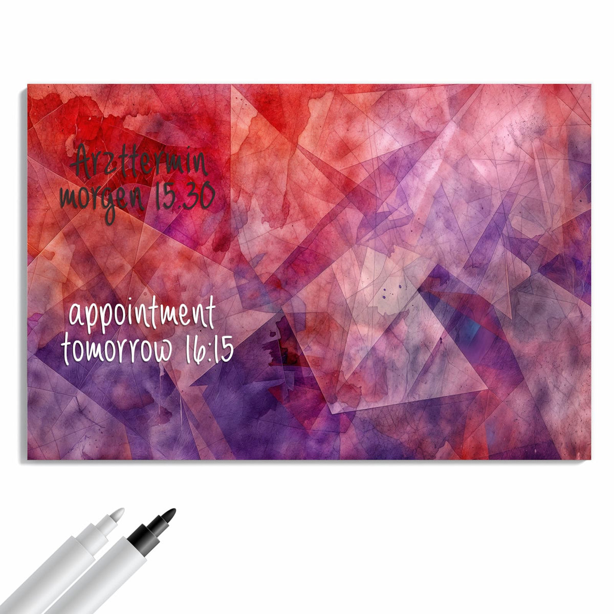 Beschreiben, abwischen, anheften – Metall Magnettafel - Rote Aquarellpolygone