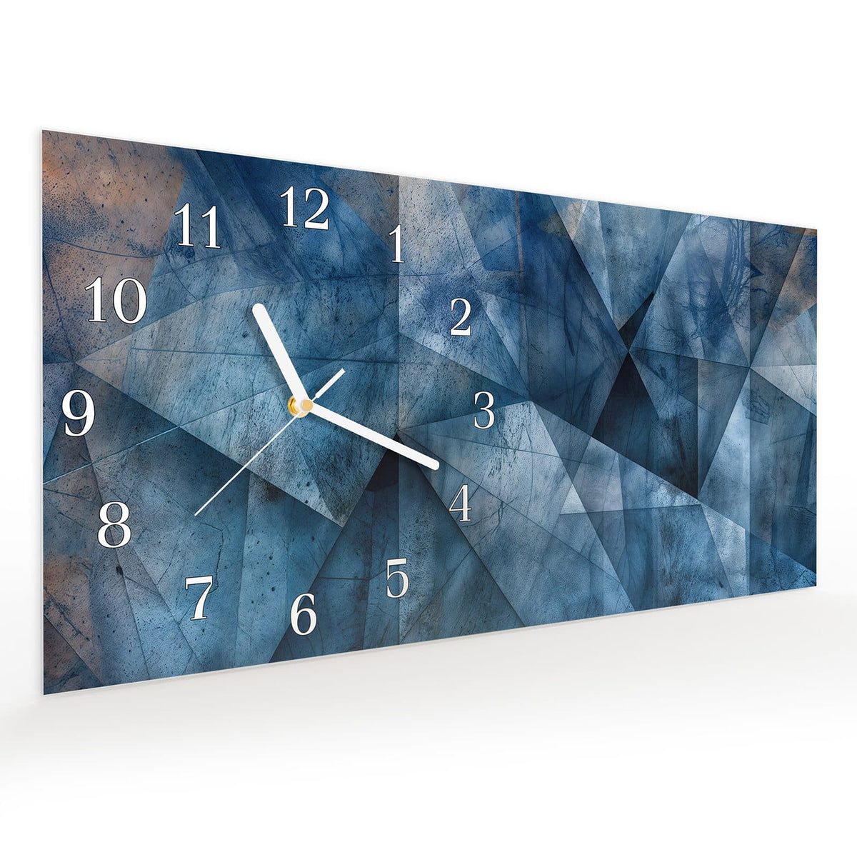 Vormontiert – mit Schwebeeffekt – Wanduhr Geometric Pattern aus Glas – Querformat 60 × 30 cm