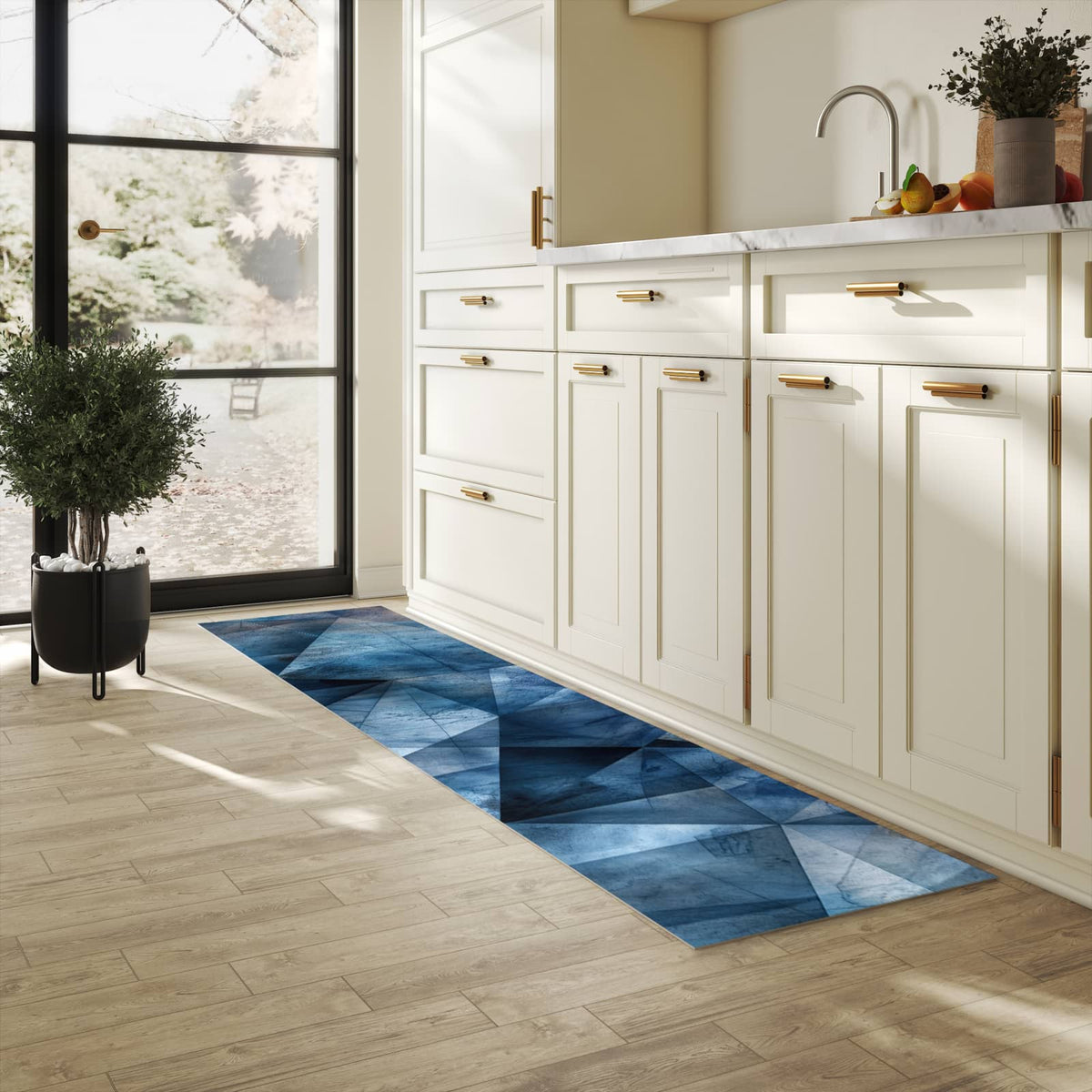 Küchenteppich mit Motiv Geometric Pattern für Trittkomfort in heller Küche