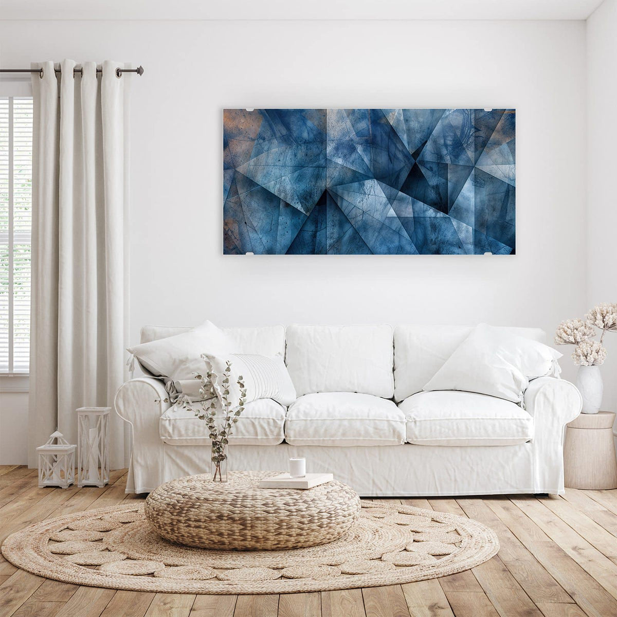 Wandbild - Blaue Facetten - Querformat – Blaue Facetten mit beigen Stellen
