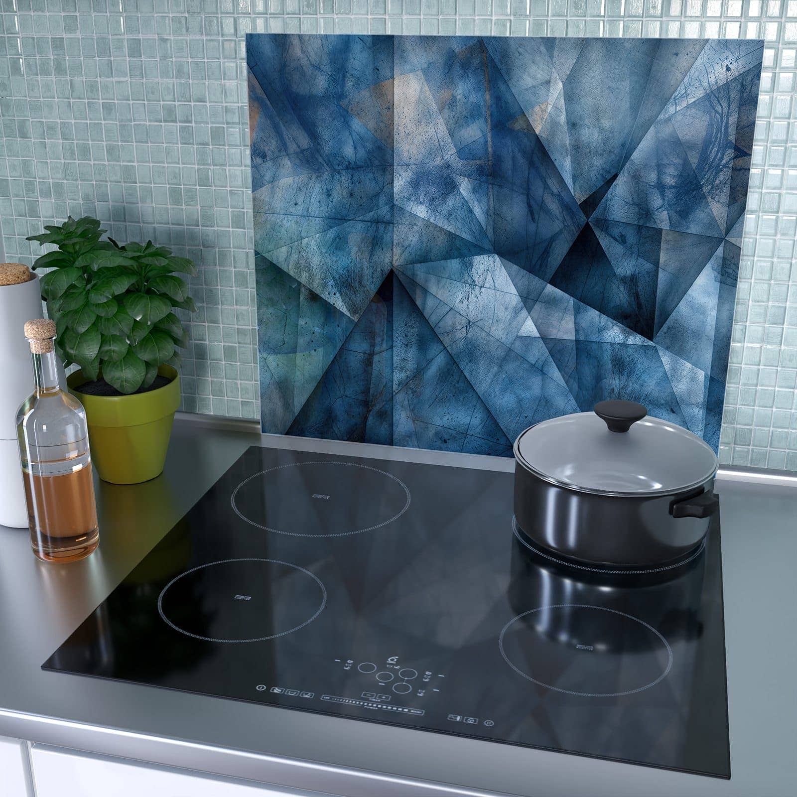 1-teilige Herdabdeckplatte mit Geometric Pattern-Motiv als Spritzschutz hinter dem Kochfeld