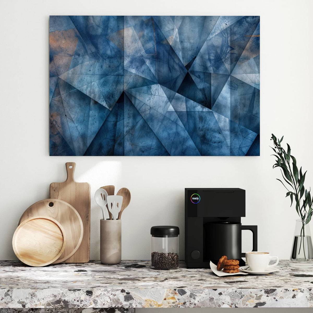 Metall Magnettafel - Blaue Facetten – Blaue Facetten mit beigen Stellen
