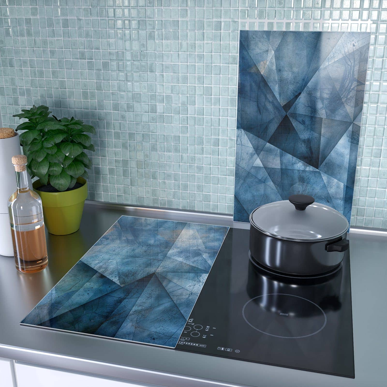 2-teilige Abdeckplatten für den Herd mit Geometric Pattern-Motiv als Spritzschutz hinter dem Kochfeld