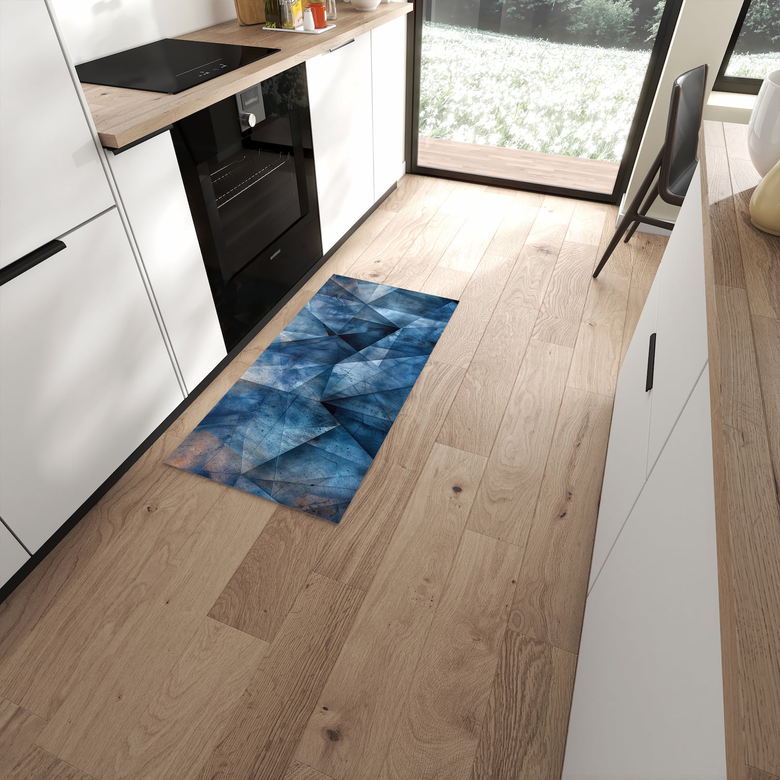 Abwaschbarer Küchenläufer mit Motiv Geometric Pattern in moderner Küche #grösse_60 x 120 cm