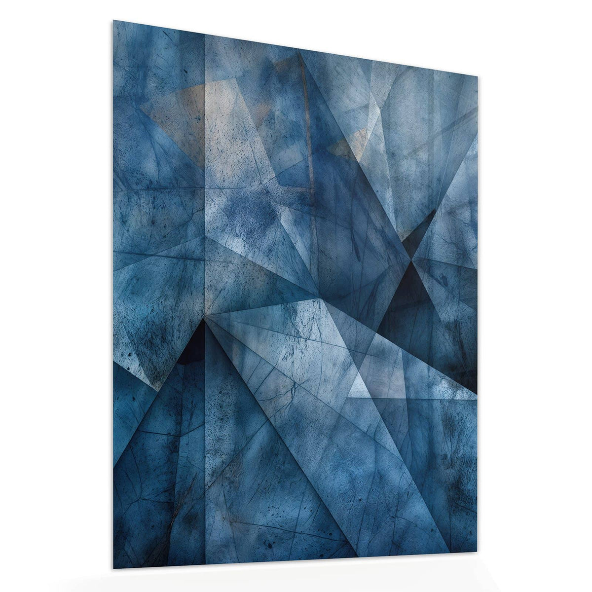 Echtglas, 4 mm – kein Acryl, keine Folie – Wandbild - Blaue Facetten - Hochformat