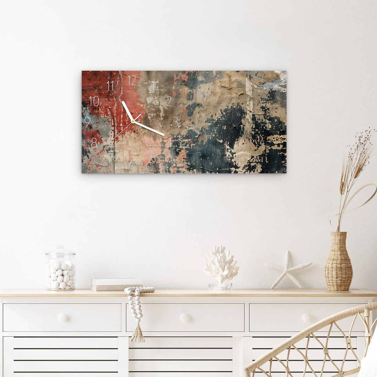 Wanduhr Abblätternde & Farbe aus Glas – Querformat 60 × 30 cm – Abgeblätterte Farbe im Grunge-Look
