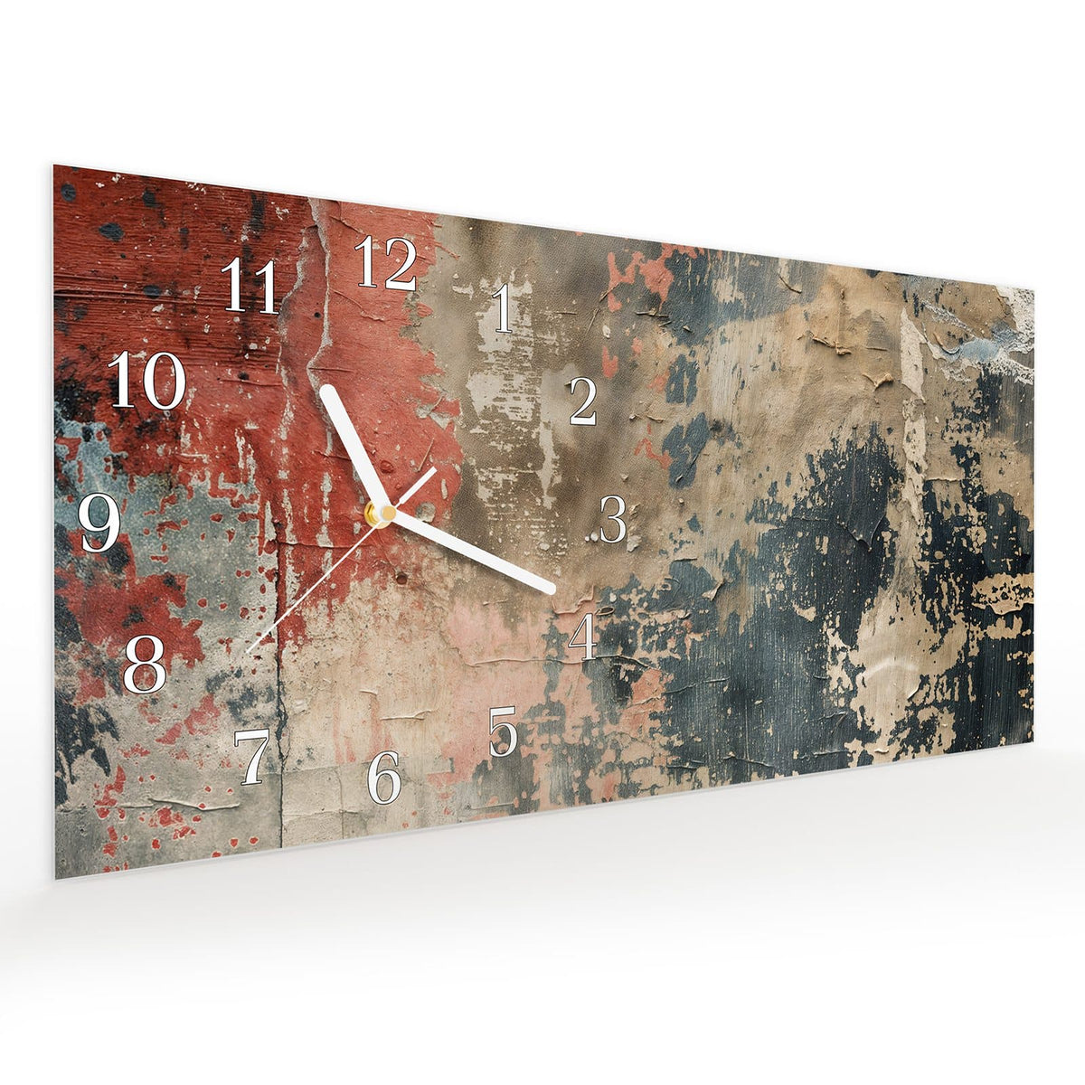 Vormontiert – mit Schwebeeffekt – Wanduhr Abblätternde & Farbe aus Glas – Querformat 60 × 30 cm