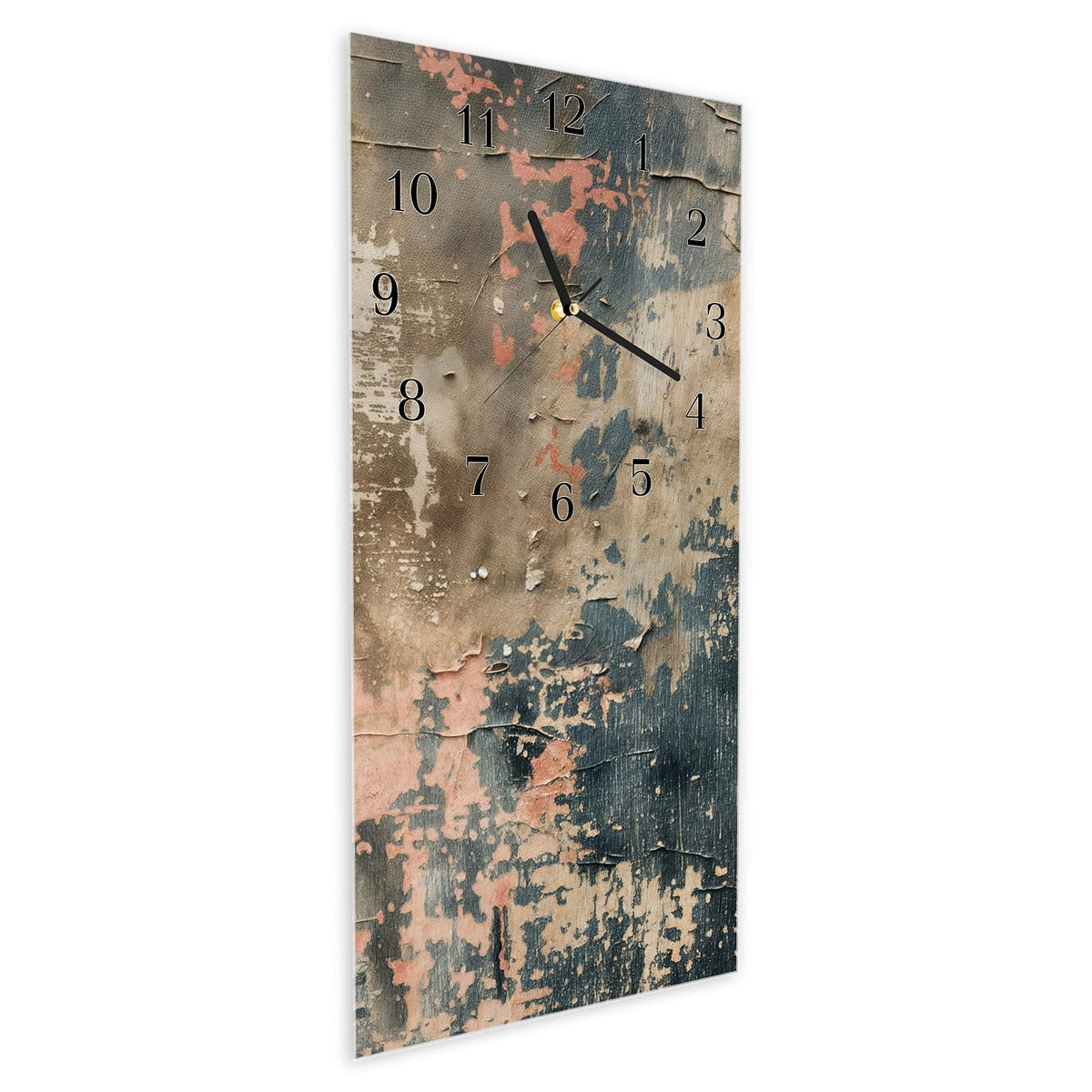 Vormontiert – mit Schwebeeffekt – Wanduhr Abblätternde & Farbe aus Glas – Hochformat 30 × 60 cm