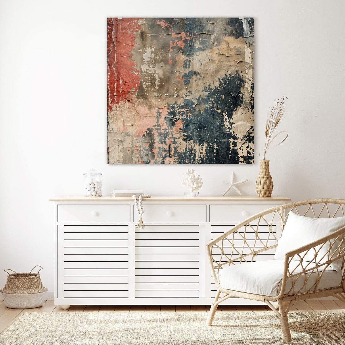 Echtglas, 4 mm – kein Acryl, keine Folie – Wandbild - Rissige Farbschichten - Quadratisch