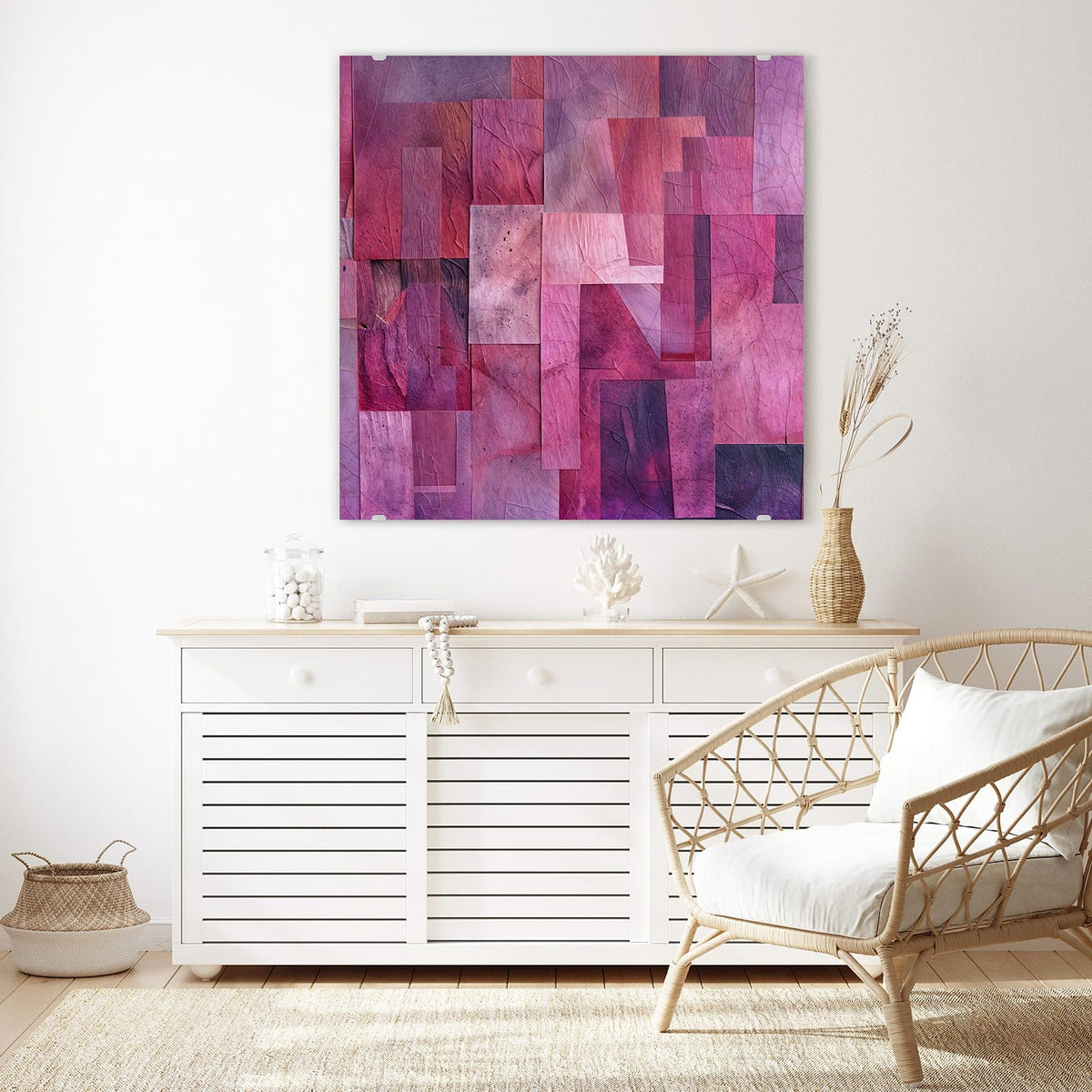 Echtglas, 4 mm – kein Acryl, keine Folie – Wandbild - Magenta Collage - Quadratisch