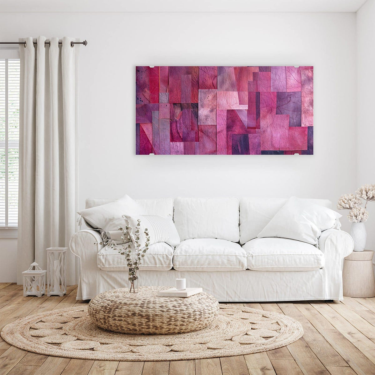 Wandbild - Magenta Collage - Querformat – Collage aus Rechtecken in Magenta
